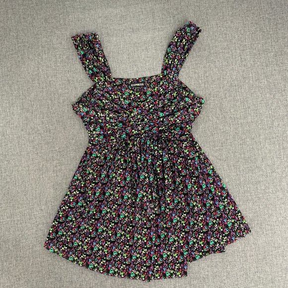 Express Floral Babydoll Cute Top Sleeveless Small Mesh Material Sweetheart Neck‎ - Picture 1 of 15